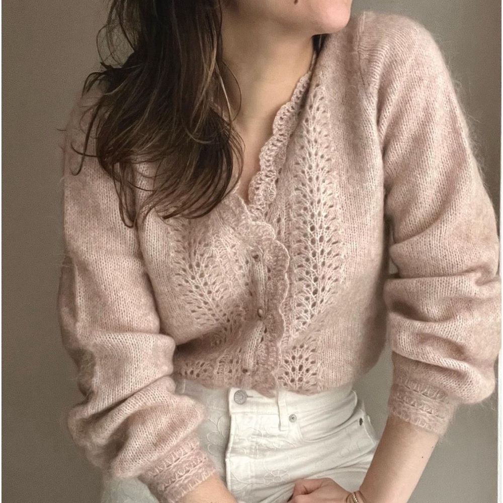Sezane Blush Pink Lace-Trim Mohair Cardigan